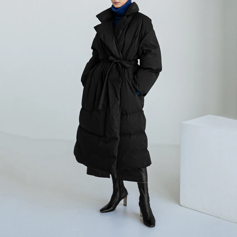 Новые зимние длинные пуховики с воротником-стойкой - Фотография_4