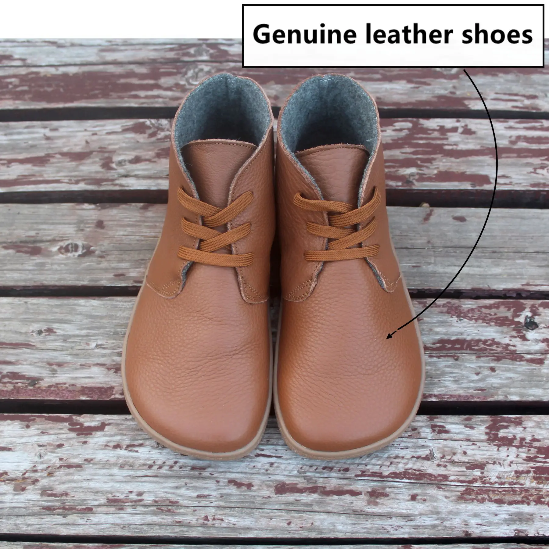 Кожаные ботинки босиком с шерстяной подкладкой внутри для женщин и мужчин - Фотография_3