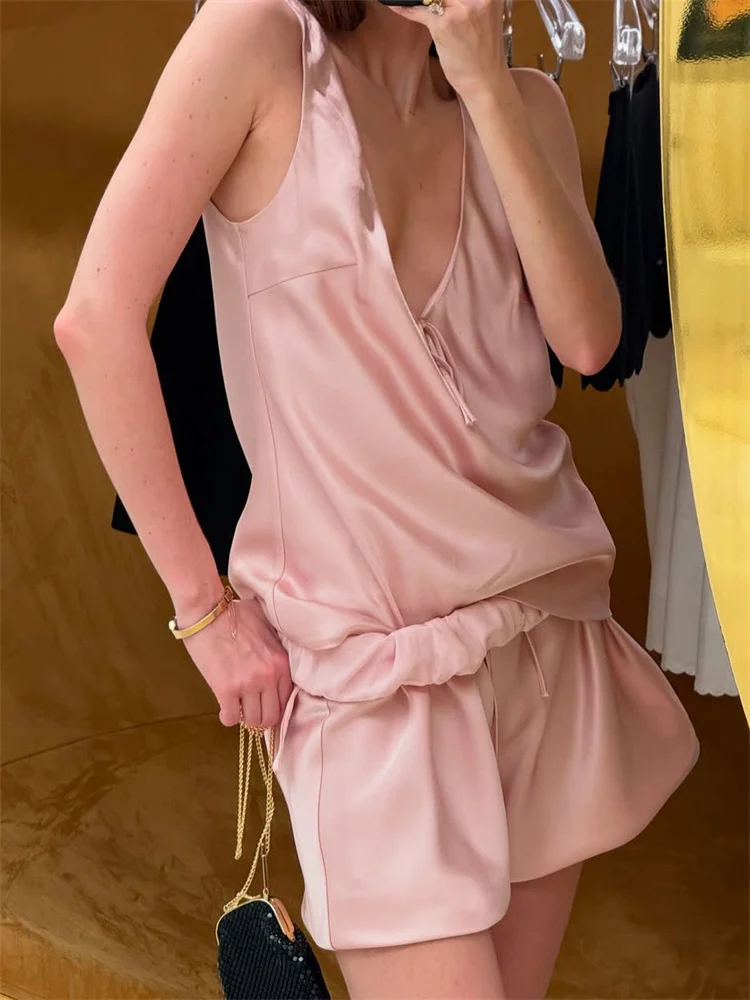 Tossy атласный модный комплект из 2 предметов с шортами для женщин - Фотография_5