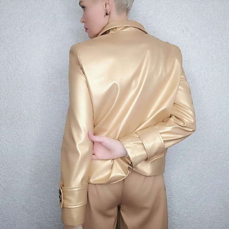 Modigirl, осенне-зимние золотые куртки из искусственной кожи - Фотография_5