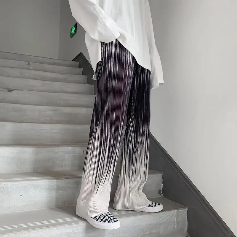 Летние шелковые плиссированные мужские повседневные брюки harajuku - Фотография_3