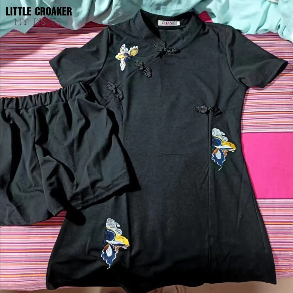 Летний тонкий комплект ципао с шортами - Фотография_6