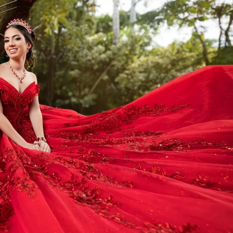 Блестящие красные платья quinceanera - Фотография_2