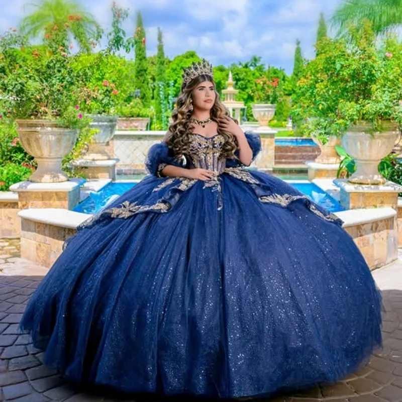 Блестящее королевское синее платье quinceanera - Фотография_2