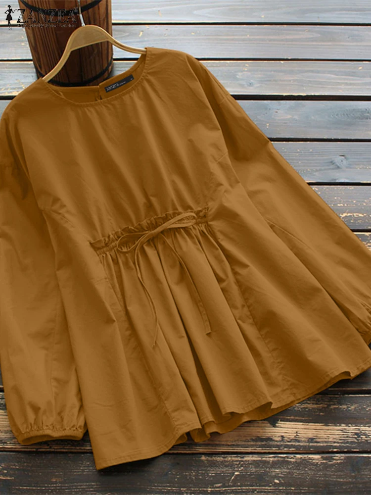 Zanzea винтажные свободные повседневные туники с длинным рукавом 2024