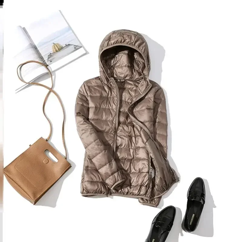 Дешевая зимняя теплая куртка-пуховик с капюшоном и перьями для девушек - Фотография_5