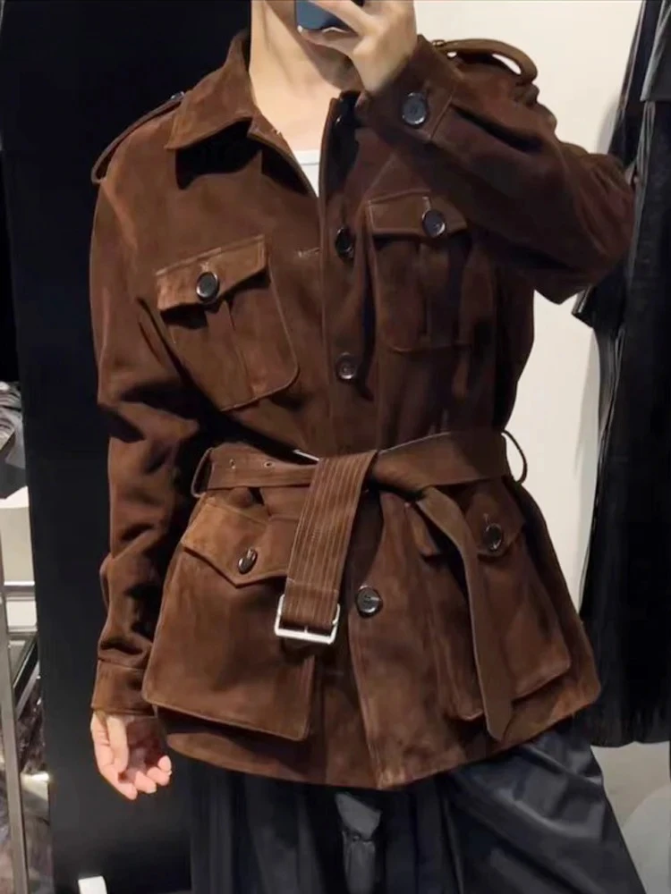 Женская импортная детская замшевая длинная куртка в стиле ретро - Фотография_2