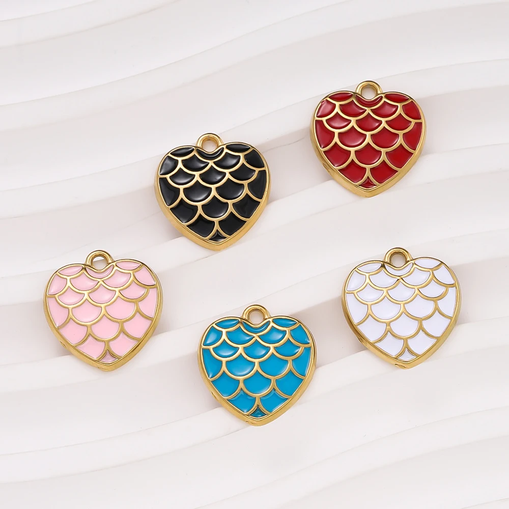 Красочные эмалированные подвески в форме сердца из нержавеющей стали - Фотография_4