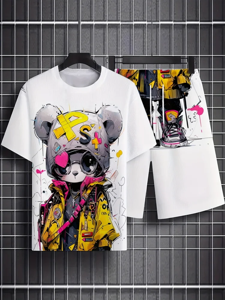 Мужской летний комплект с короткими рукавами в стиле хип-хоп - Фотография_4