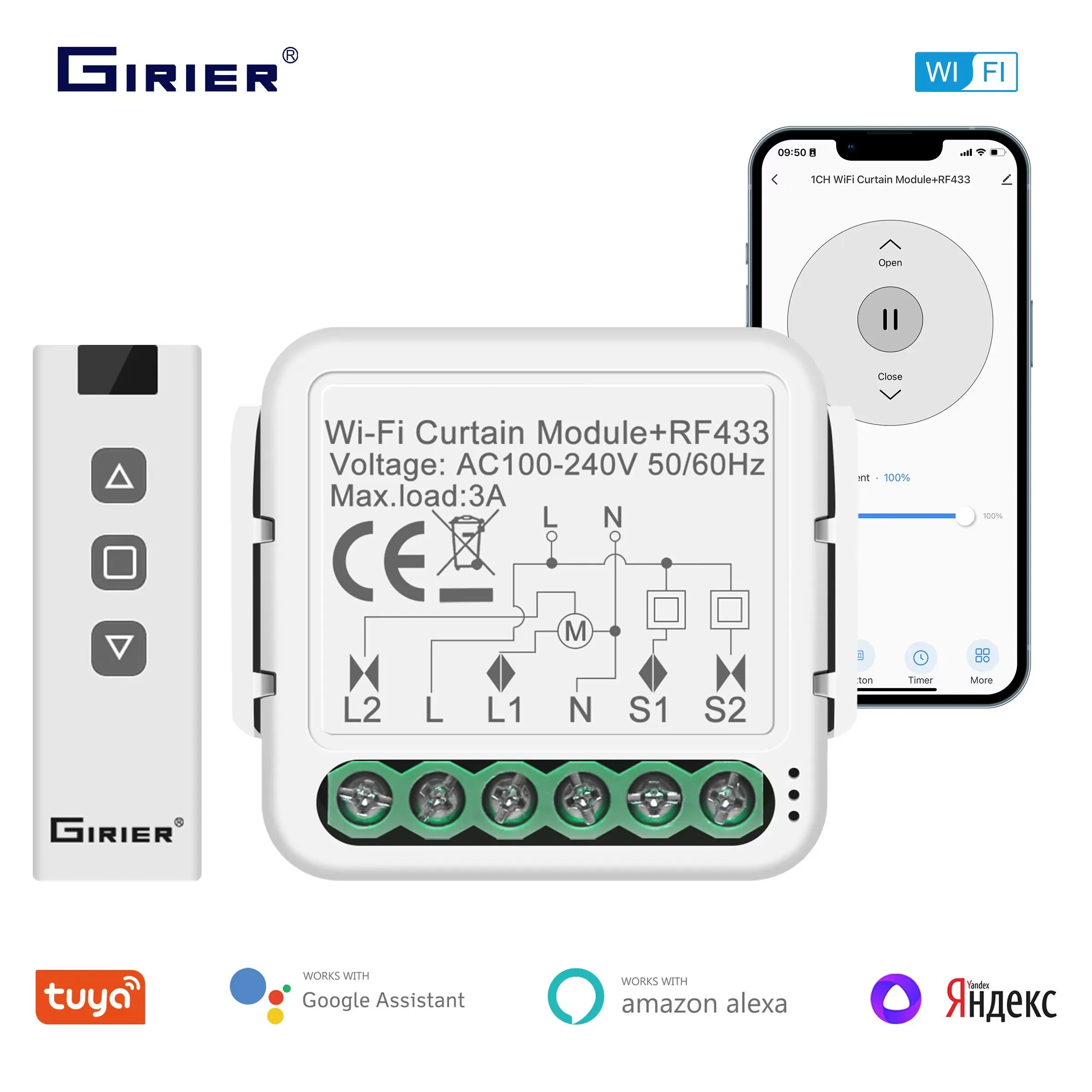 Girier tuya smart wifi rf433 модуль