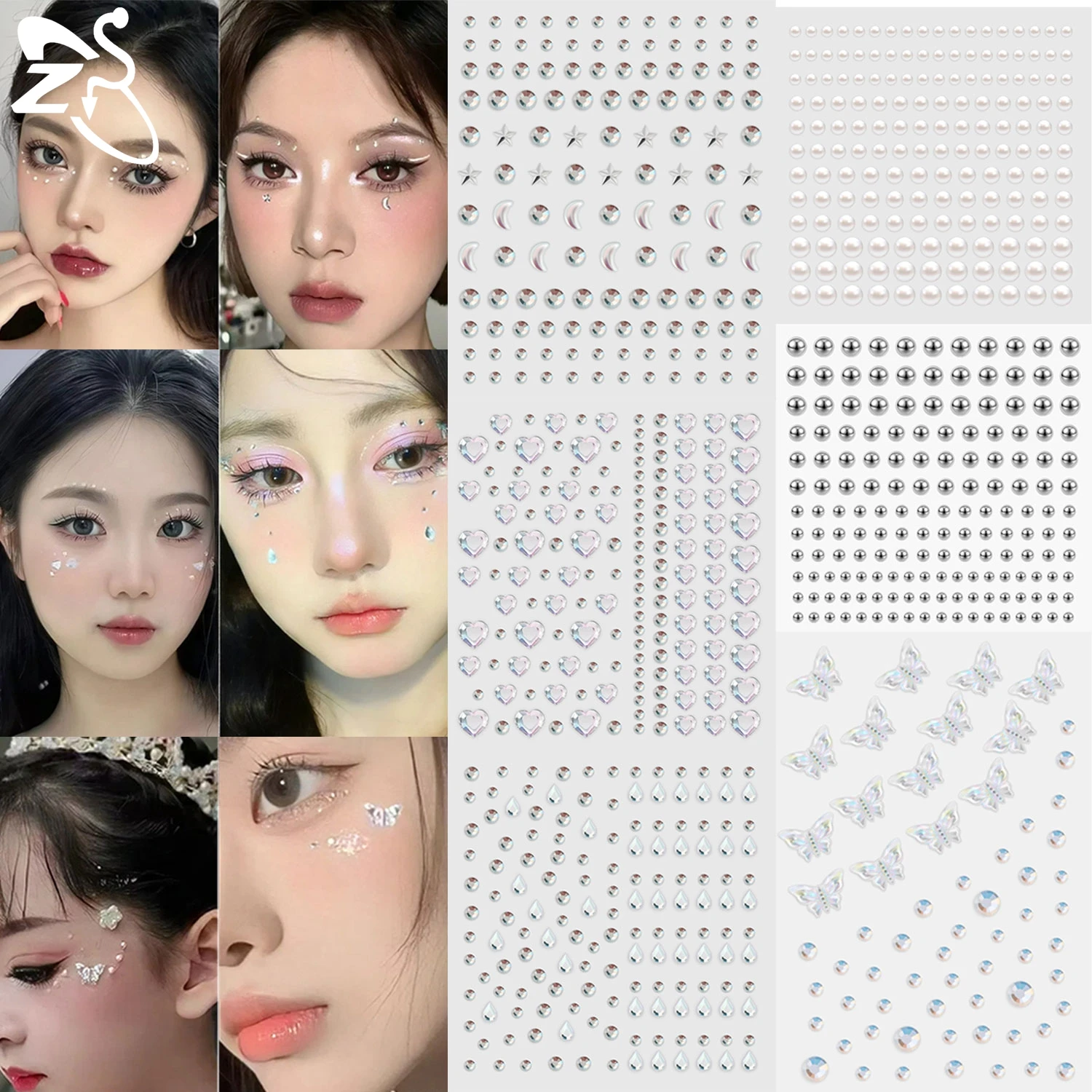 Zs 1 комплект 3d красочные татуировки для лица со стразами