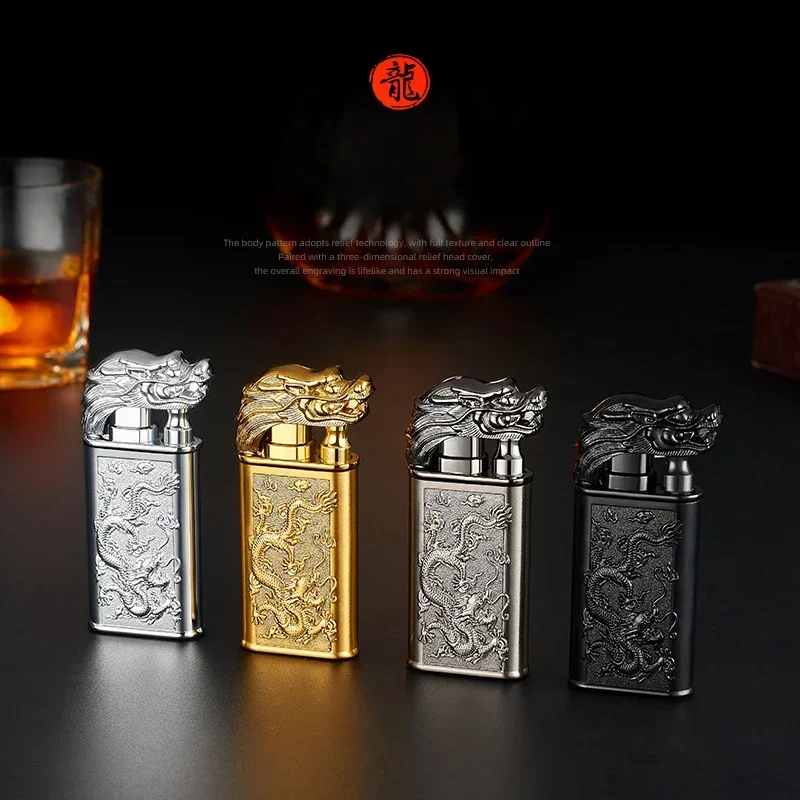 Креативная тисненая газовая зажигалка shenlong double fire - Фотография_2