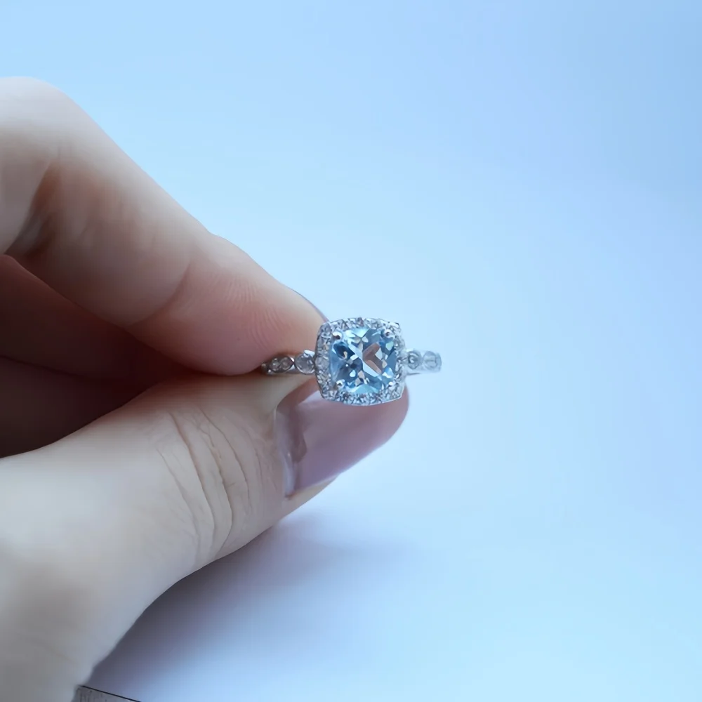 Роскошные обручальные кольца с небесно-голубым цирконием 7 мм для женщин - Фотография_2