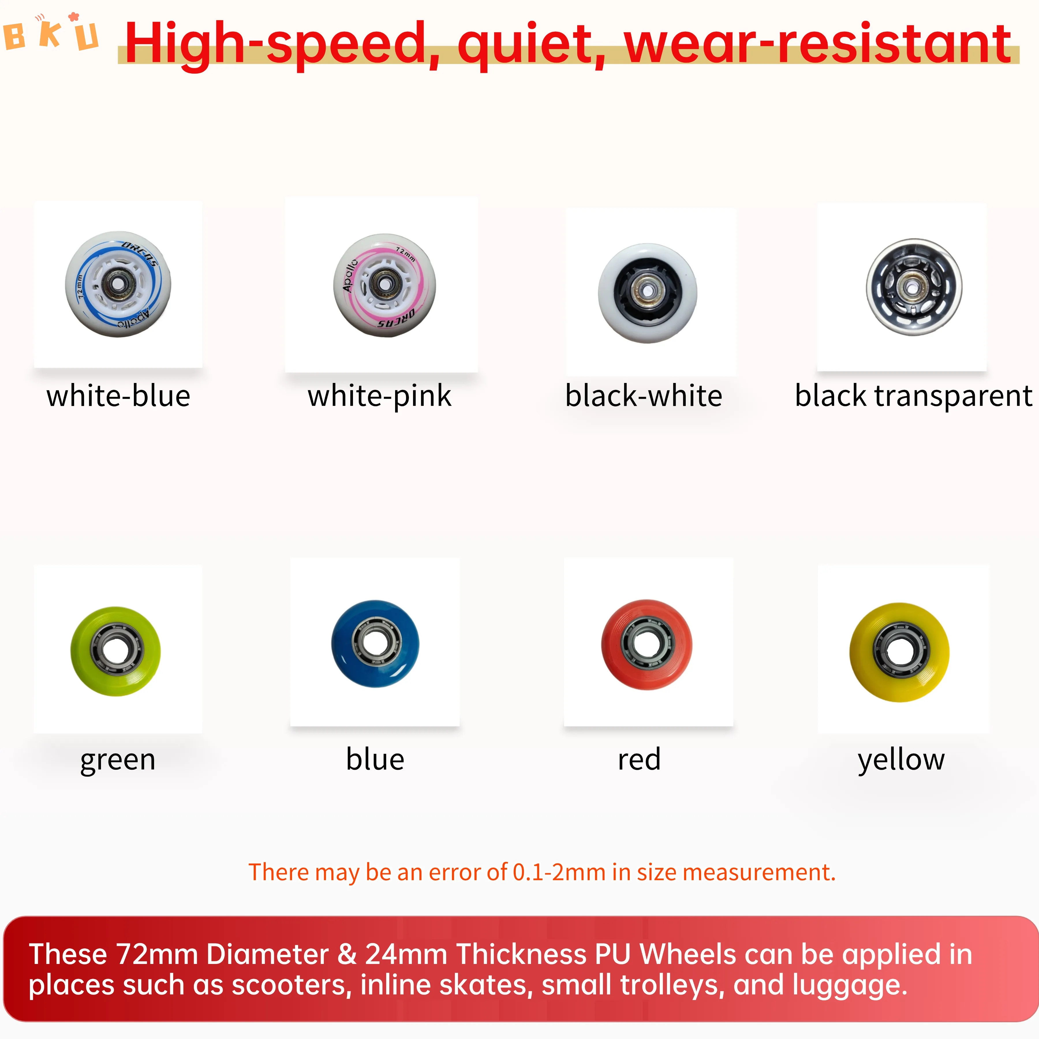 2 сменных колеса для роликовых коньков диаметром 72 мм с подшипниками - Фотография_4