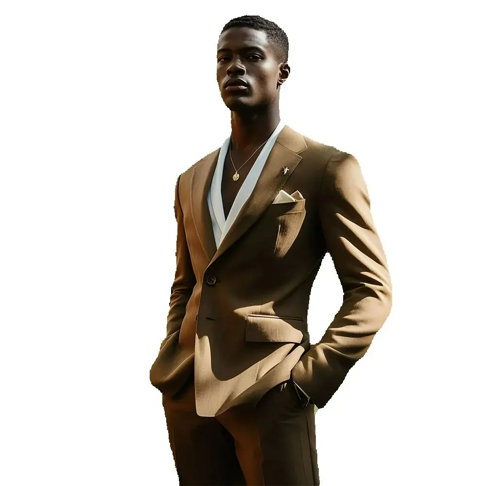 Yiminpwp коричневые мужские костюмы с двумя пуговицами - Фотография_3