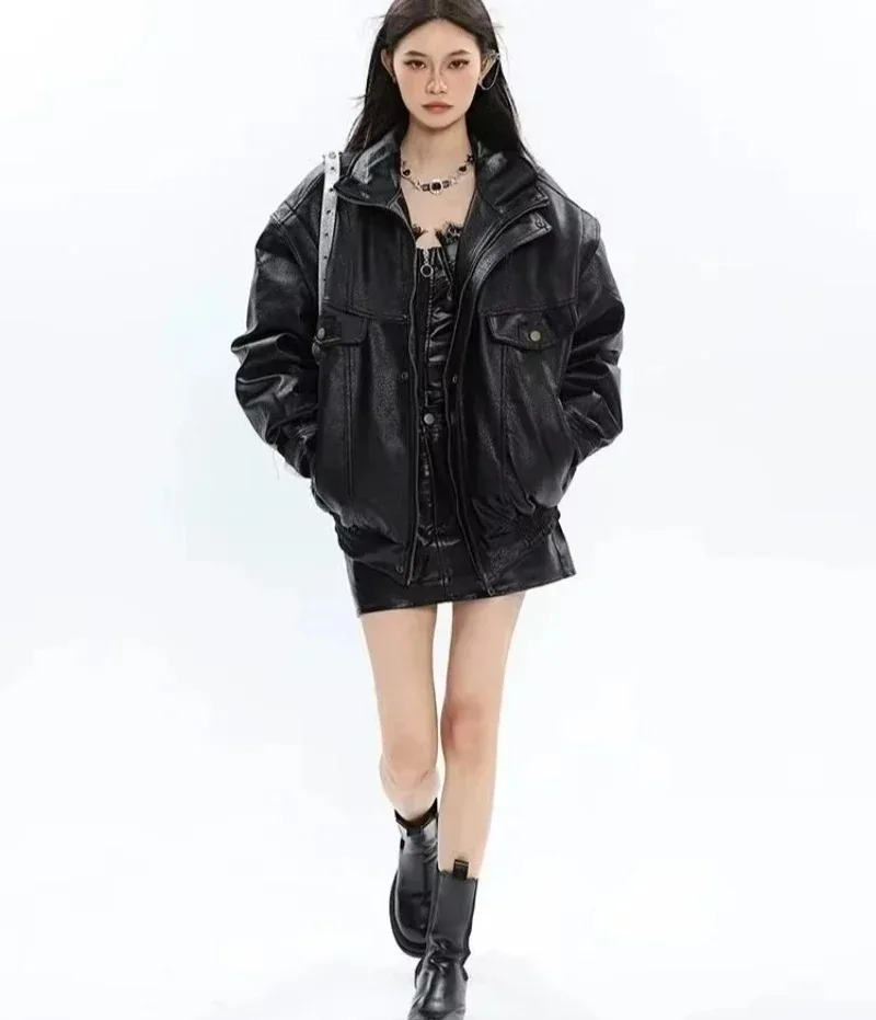 Винтажная женская кожаная куртка в корейском стиле - Фотография_5
