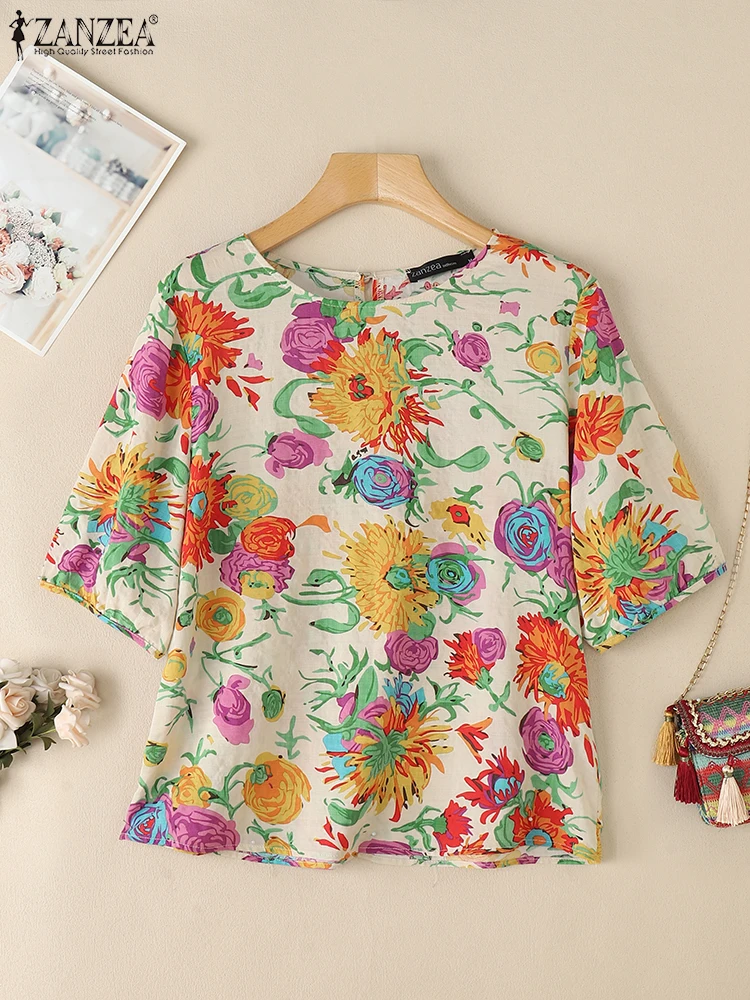 Zanzea цветочная смесь с рукавами 3/4