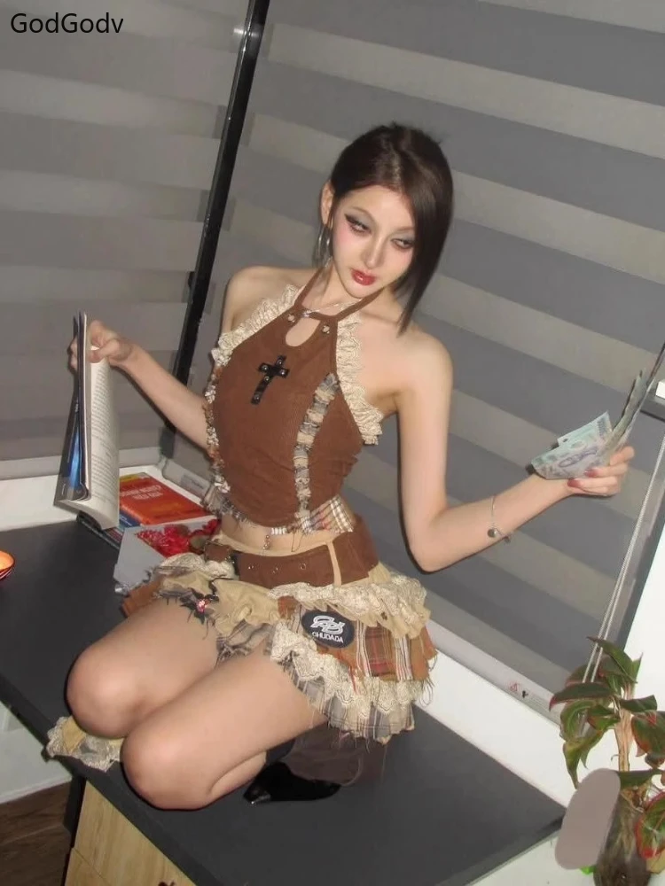 Летние винтажные элегантные женские комплекты из 2 предметов y2k - Фотография_5