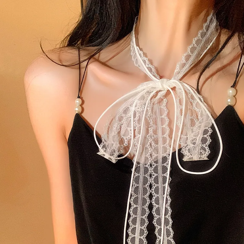 Корейский модный милый кружевной шарф с бантом - Фотография_3