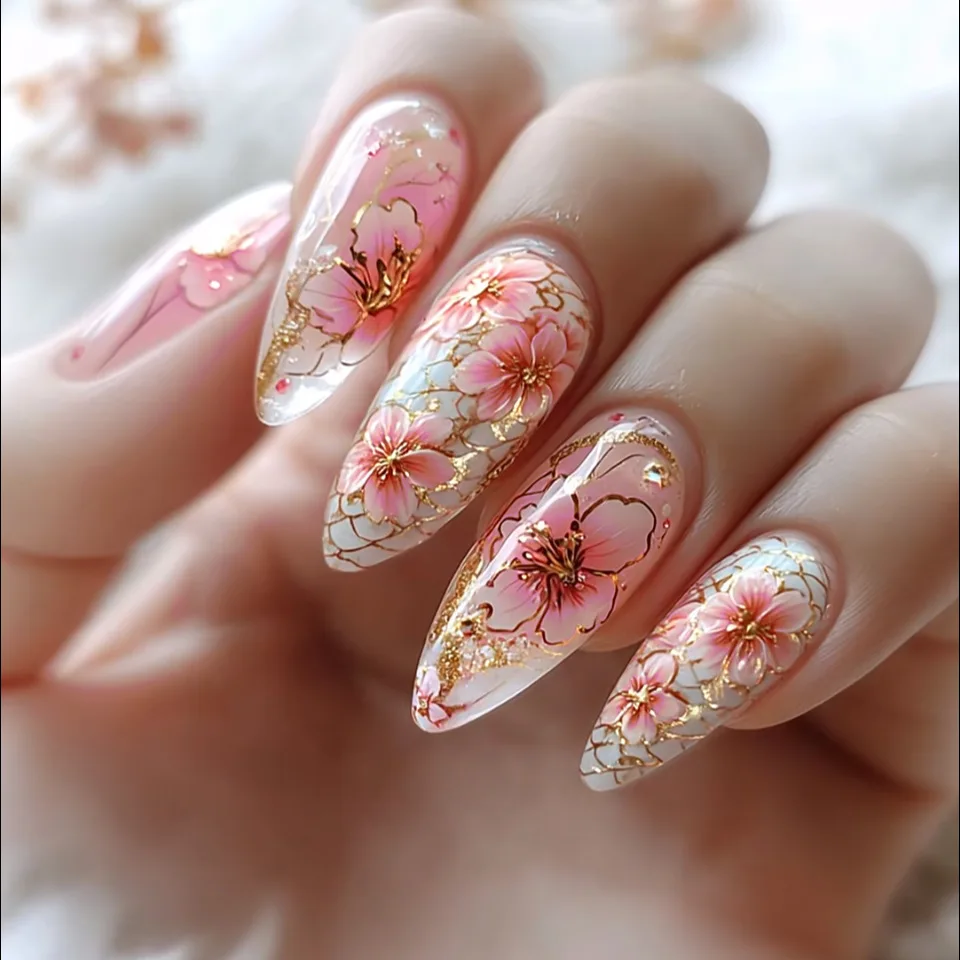 24pcs фиолетовые ногти цветочные - Фотография_2