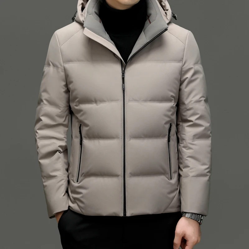 Повседневная мужская теплая куртка на гусином пуху с капюшоном - Фотография_4