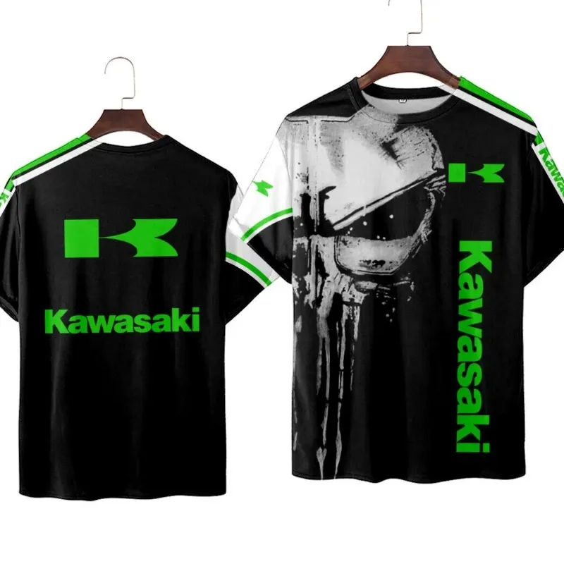 Kawasaki мужская мотоциклетная футболка с круглым вырезом и 3d принтом - Фотография_2