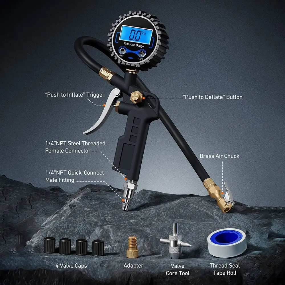 250 psi air chuck digital tire pressure gauge 0 - Фотография_5