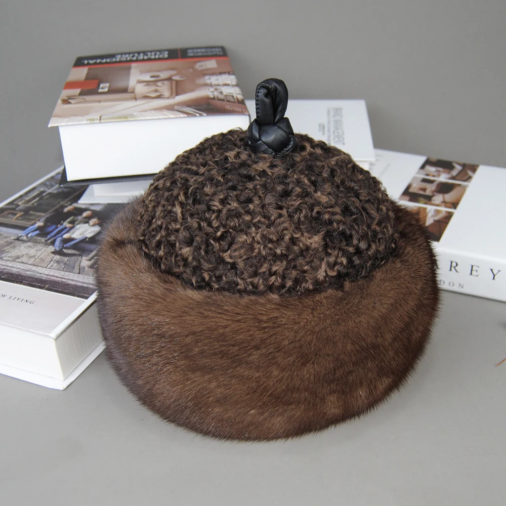 Лидер продаж, роскошные унисекс настоящие норки с шерстяной шапкой - Фотография_2