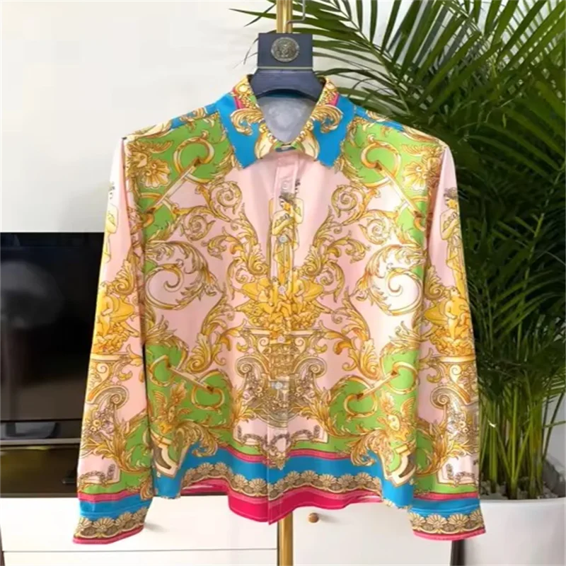 Мужская модная легкая роскошная рубашка с длинным рукавом с принтом