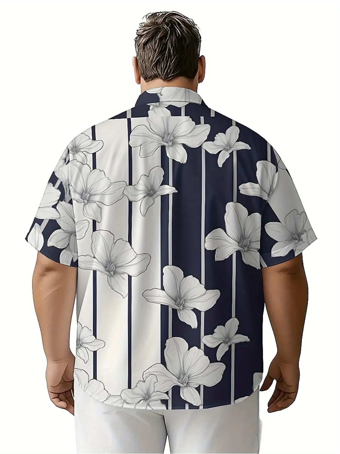 Мужские гавайские рубашки больших размеров с цветочным узором и полосками - Фотография_3