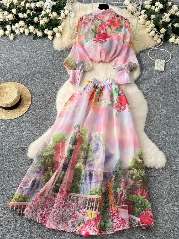 Весенне-осенний великолепный комплект из 2 предметов с цветочным принтом - Фотография_4