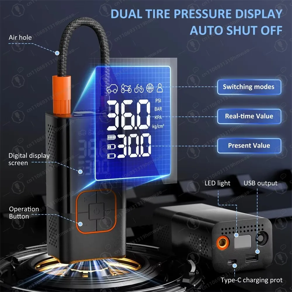 Беспроводной портативный насос для накачивания шин - Фотография_2