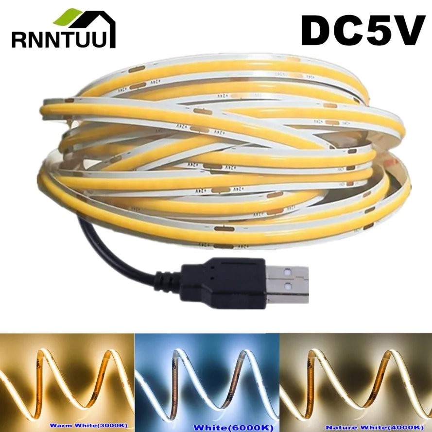 Светодиодная лента dc5v cob с источником питания usb 320led/м