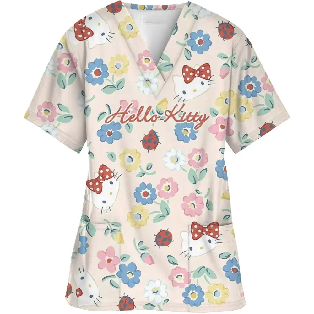 Футболка с v-образным вырезом и карманом «hello kitty care workers» - Фотография_4