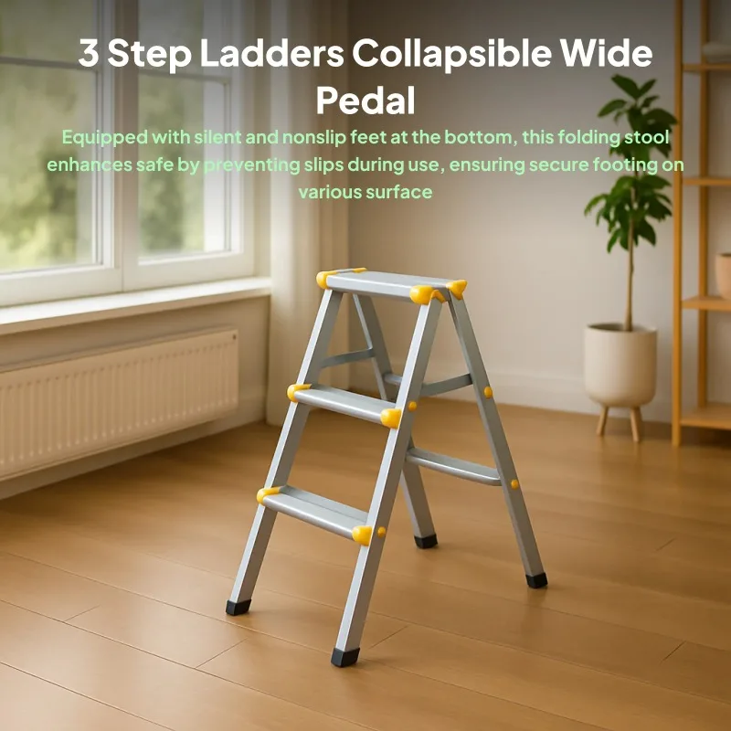 3 step folding ladder sturdy aluminum - Фотография_3