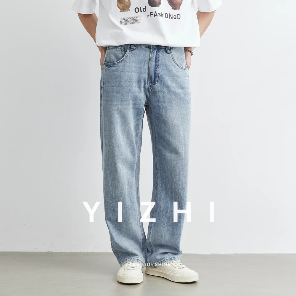 Мужские светло-голубые прямые джинсы - Фотография_3