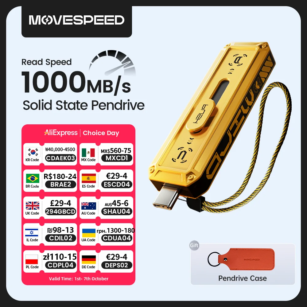 Твердотельный флэш-накопитель movespeed 1090 мб/с usb3.2 gen 2 type c