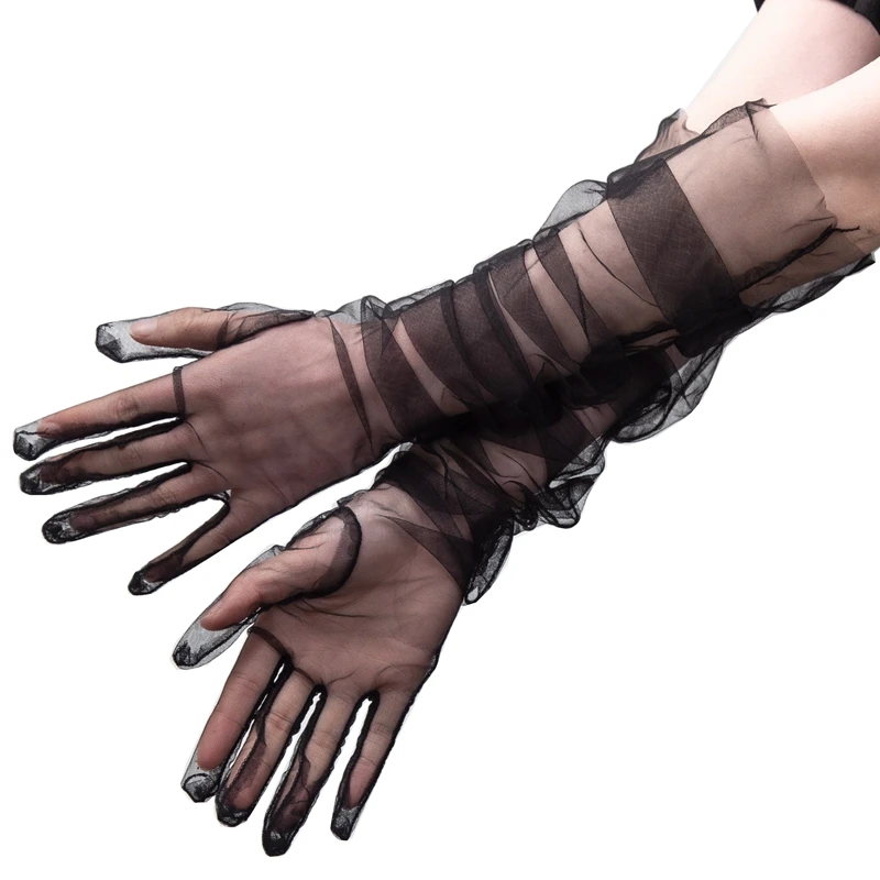 Длинные прозрачные тюлевые перчатки - Фотография_2