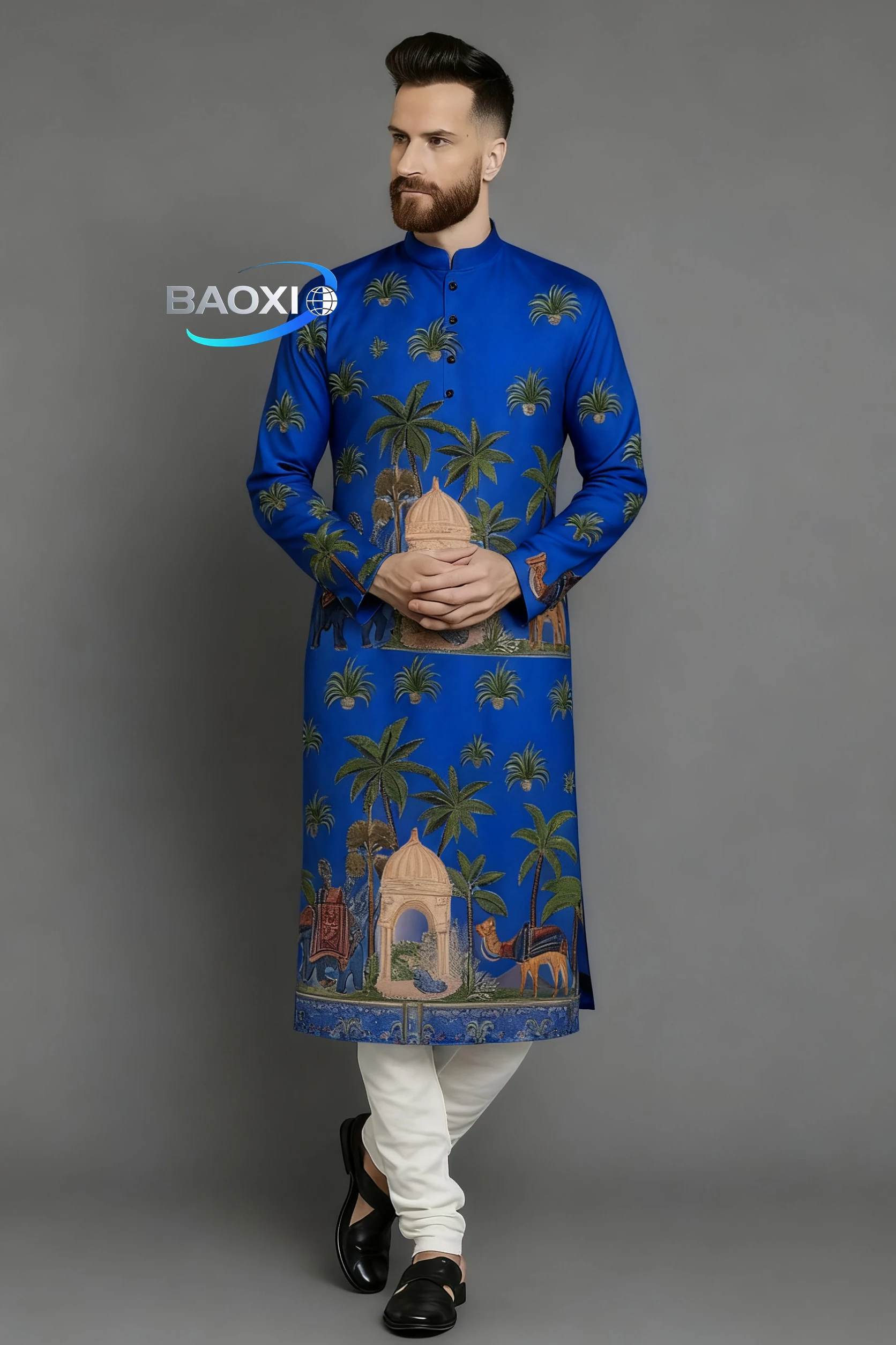Мужской модный повседневный обычный халат с принтом курты аддха - Фотография_5