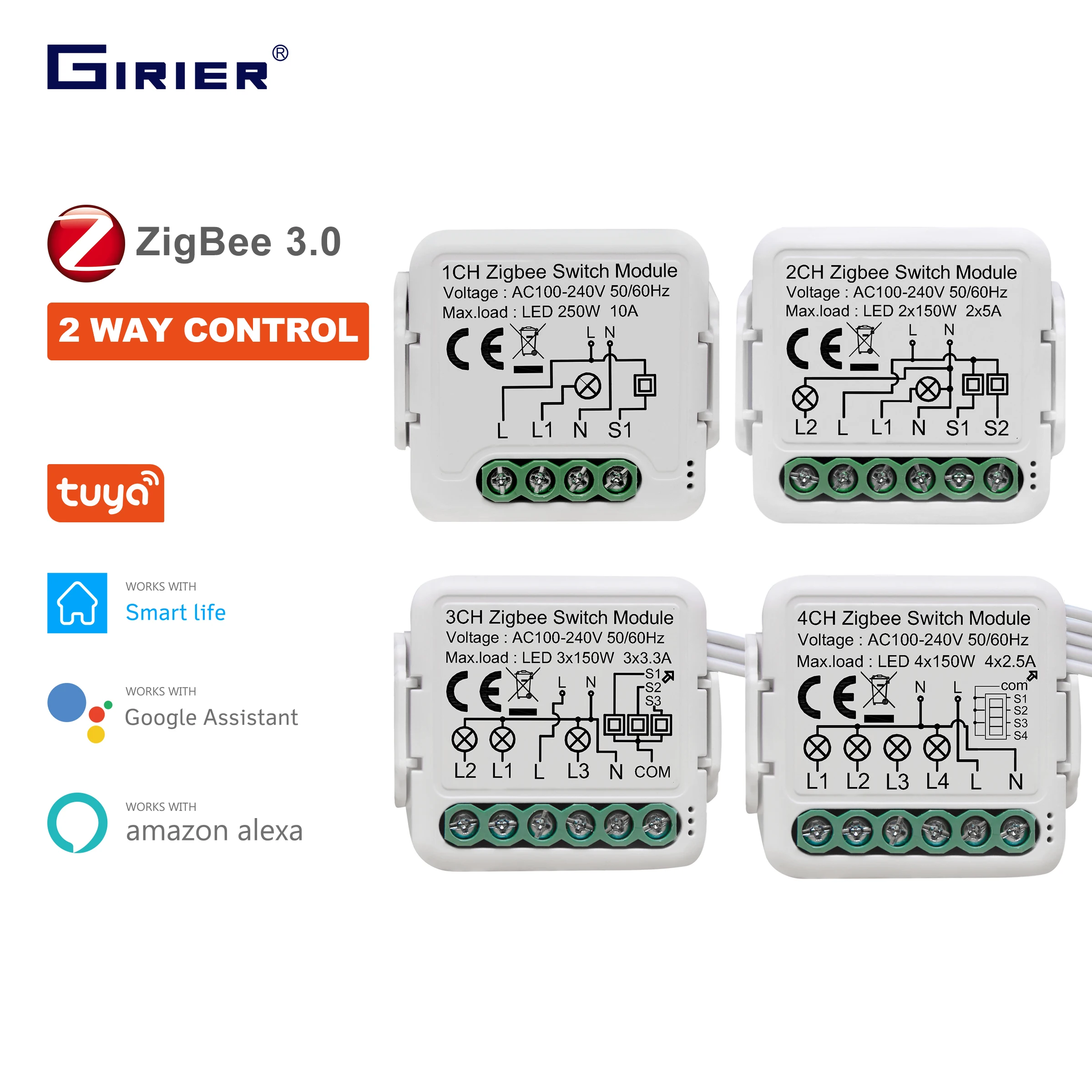 Модуль переключателя girier tuya zigbee 3