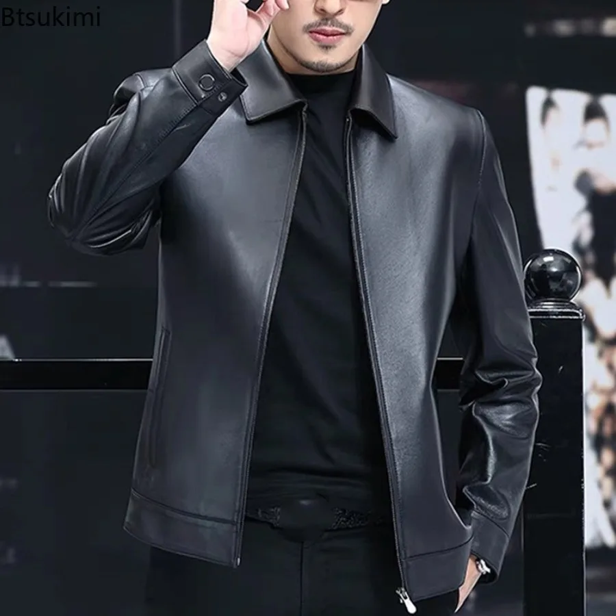 Новые мужские деловые повседневные кожаные куртки - Фотография_4
