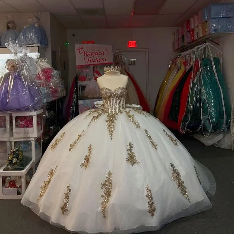 Белые платья quinceanera по индивидуальному заказу с открытыми плечами - Фотография_4