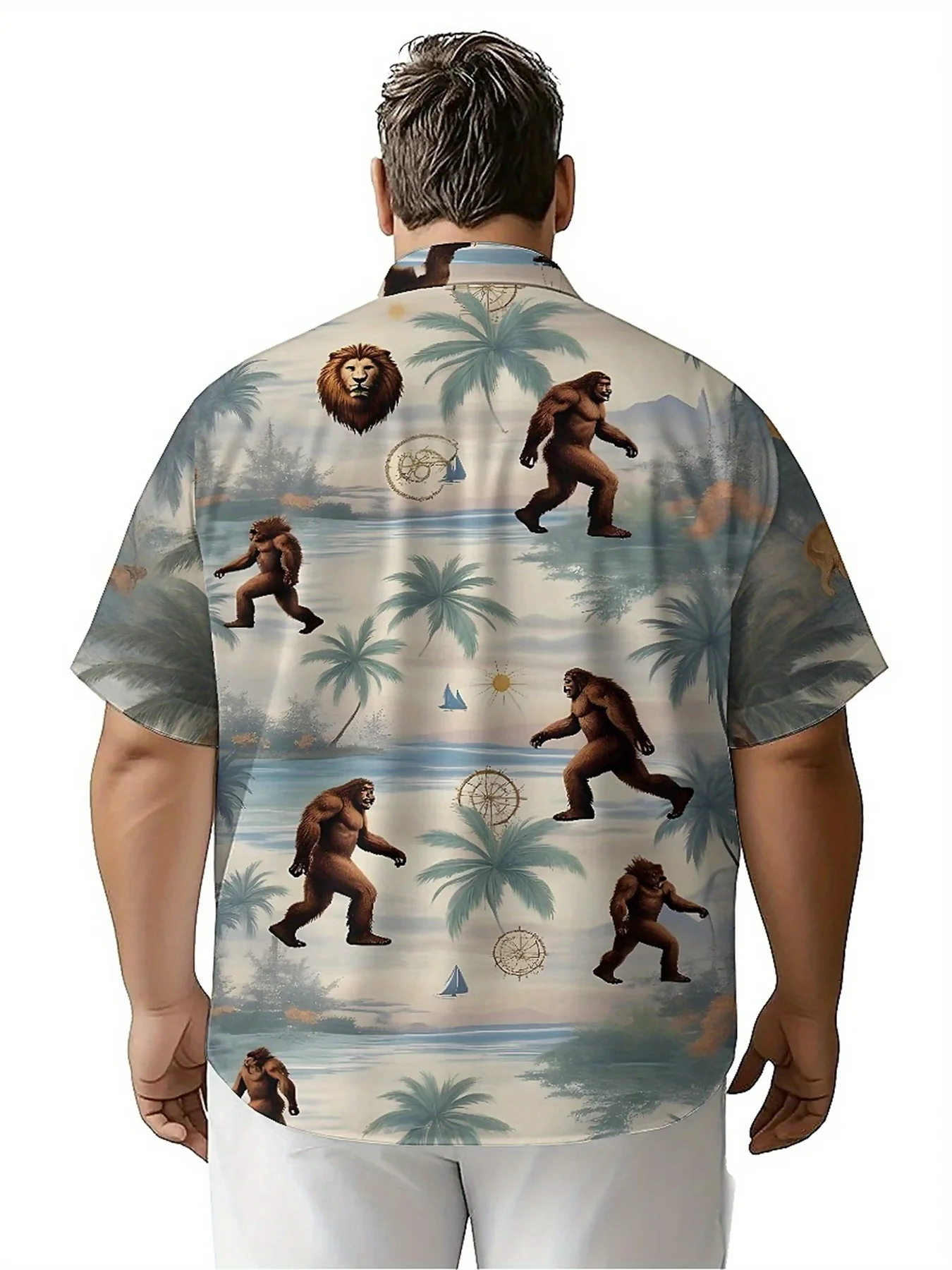 Мужские гавайские рубашки больших размеровsasquatch jungle walk pattern - Фотография_3