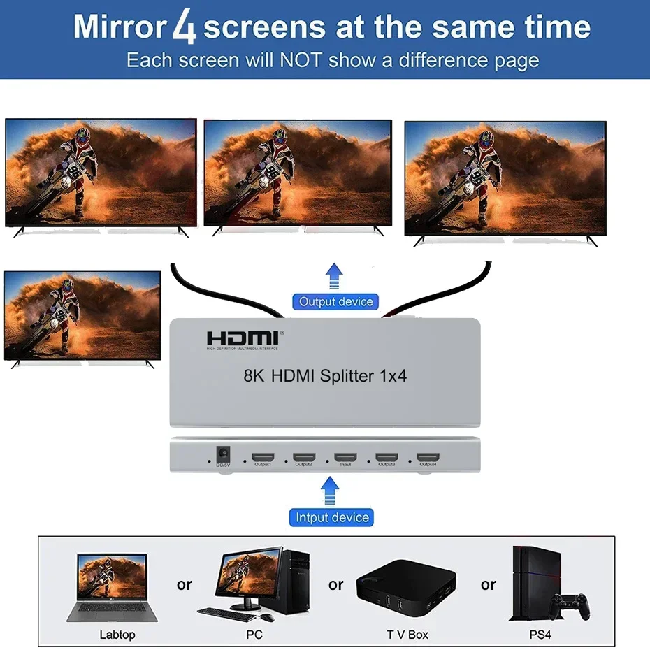 Разветвитель hdmi 8k 60 гц 1x4 4k 120 гц разветвитель hdmi2 - Фотография_2