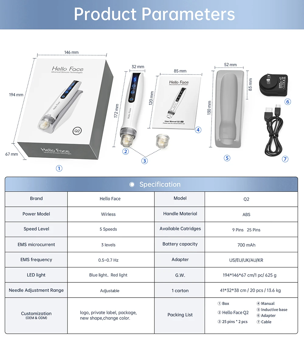 Доктор ручка hello face q2 authentic ems derma pen с 2-мя иглами - Фотография_3