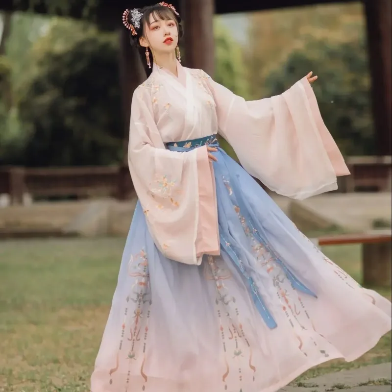Новое розовое женское традиционное китайское платье hanfu с вышивкой - Фотография_4