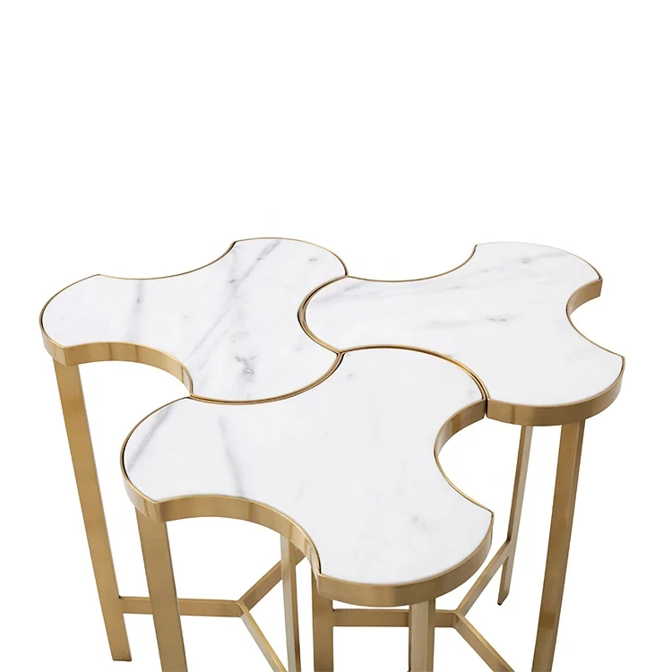 Современный роскошный мраморный столик золотого цвета из нержавеющей стали - Фотография_5