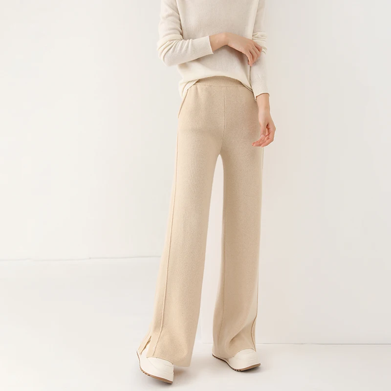 Women wool wide leg trousers elastic - Фотография_2