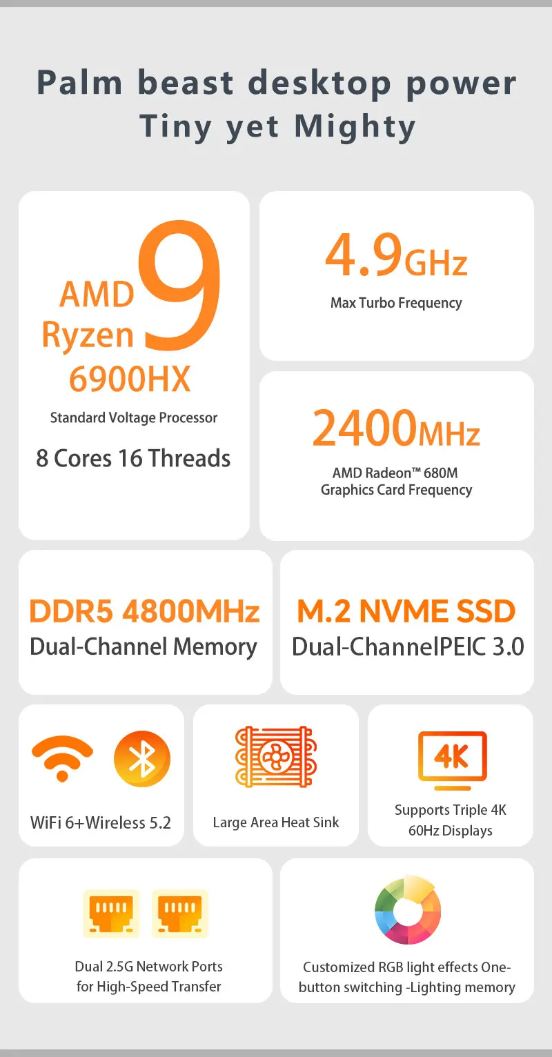 Мини-игровой пк amd ryzen9 6900hx мини-компьютер - Фотография_2