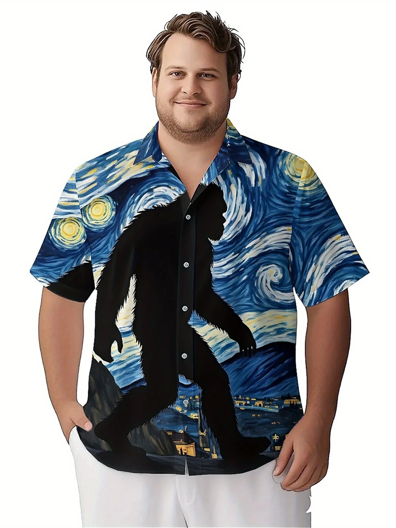 Мужские гавайские рубашки больших размеров с рисунком звездной ночи - Фотография_3